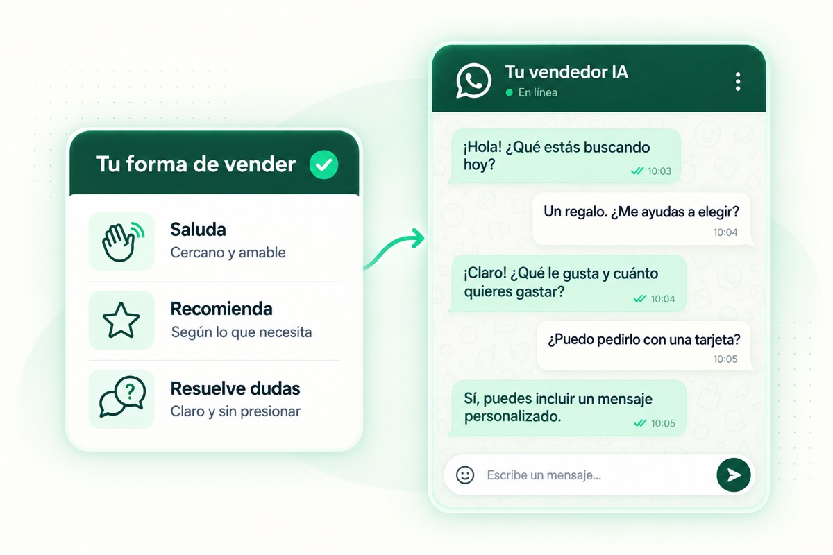 Las instrucciones de venta convertidas en una conversación real de WhatsApp